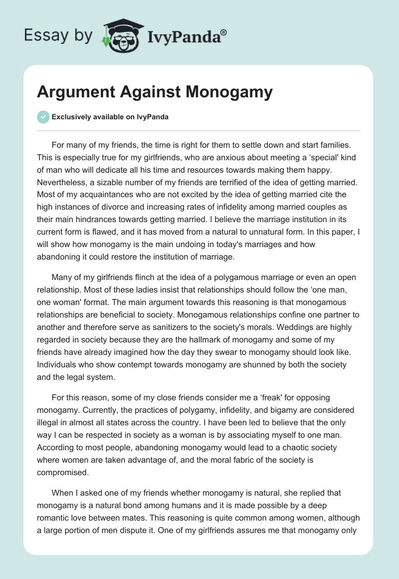Argument Against Monogamy. Page 1