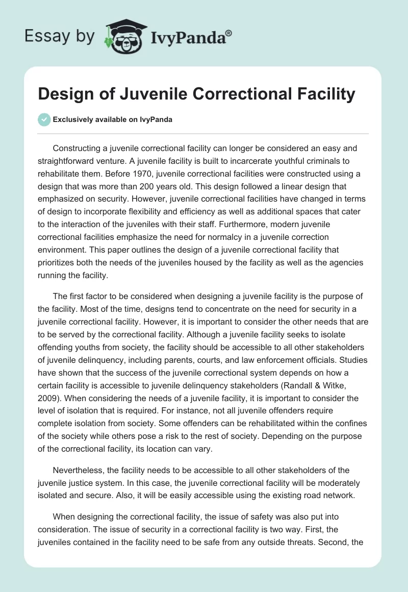 Design of Juvenile Correctional Facility. Page 1