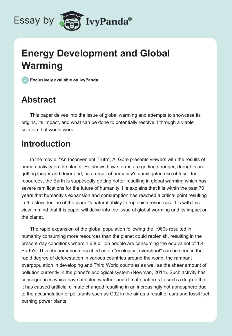 Energy Development and Global Warming. Page 1