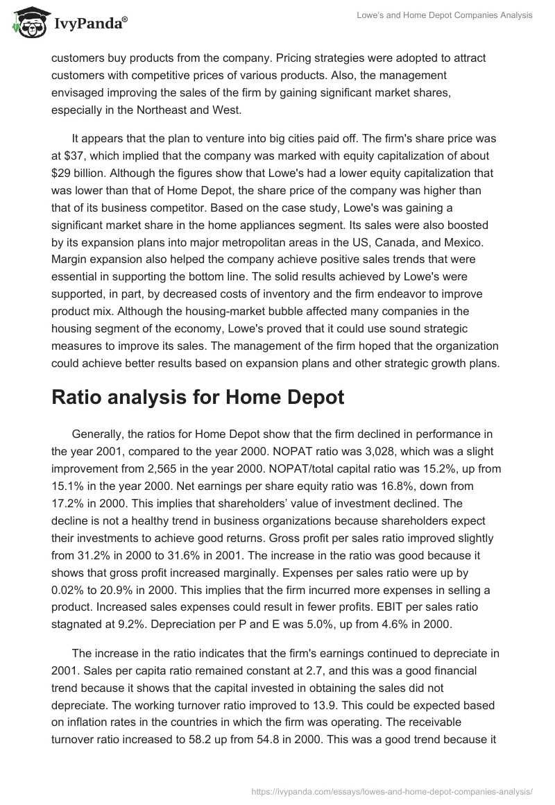 Lowe’s and Home Depot Companies Analysis. Page 2