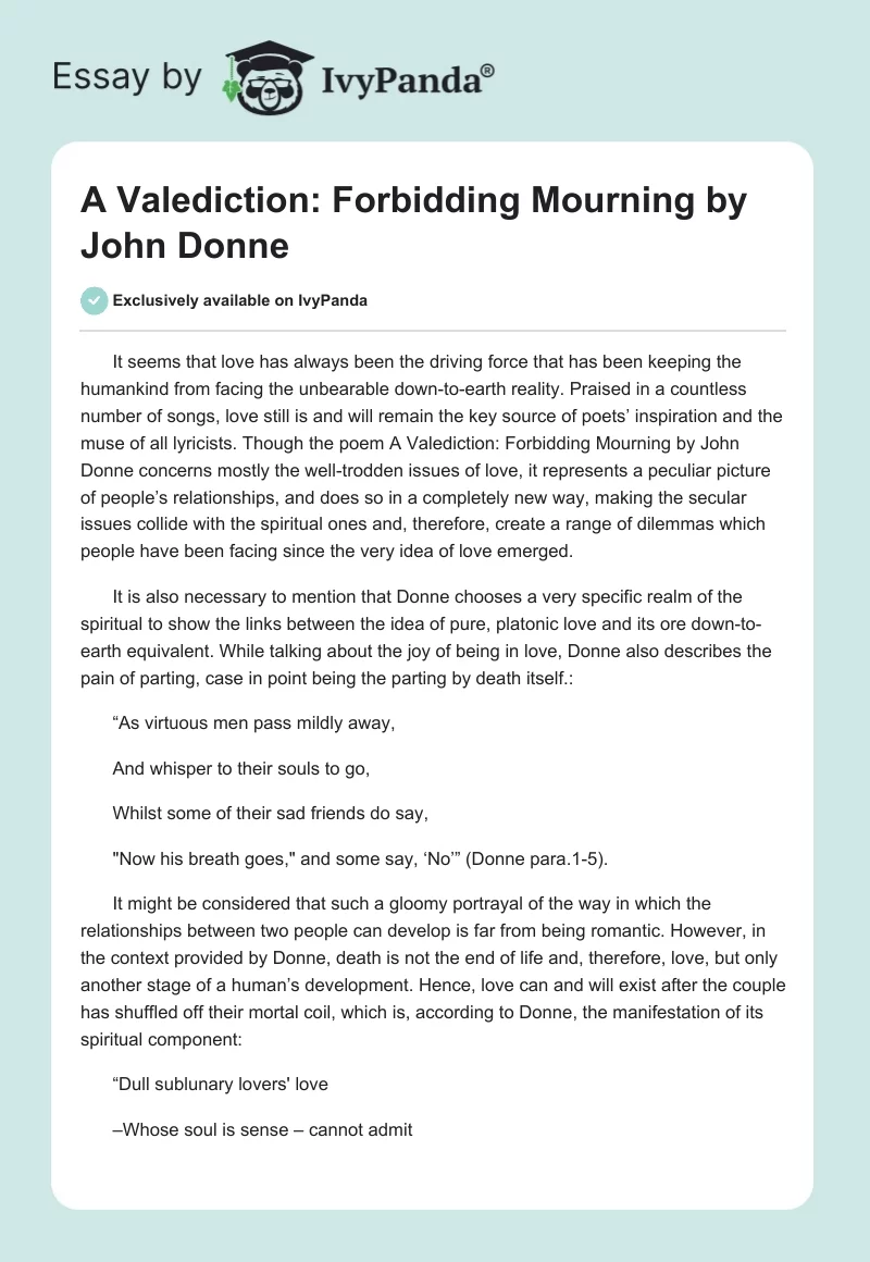A Valediction: Forbidding Mourning by John Donne. Page 1