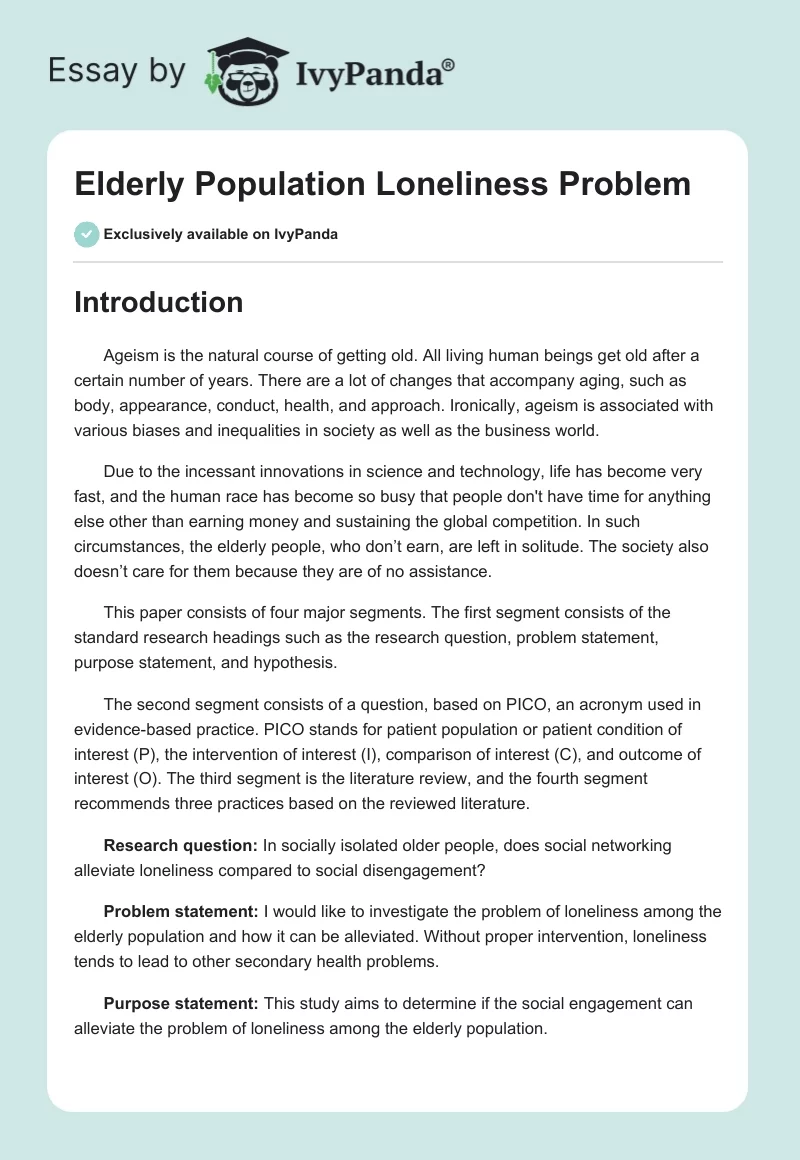 Elderly Population Loneliness Problem. Page 1