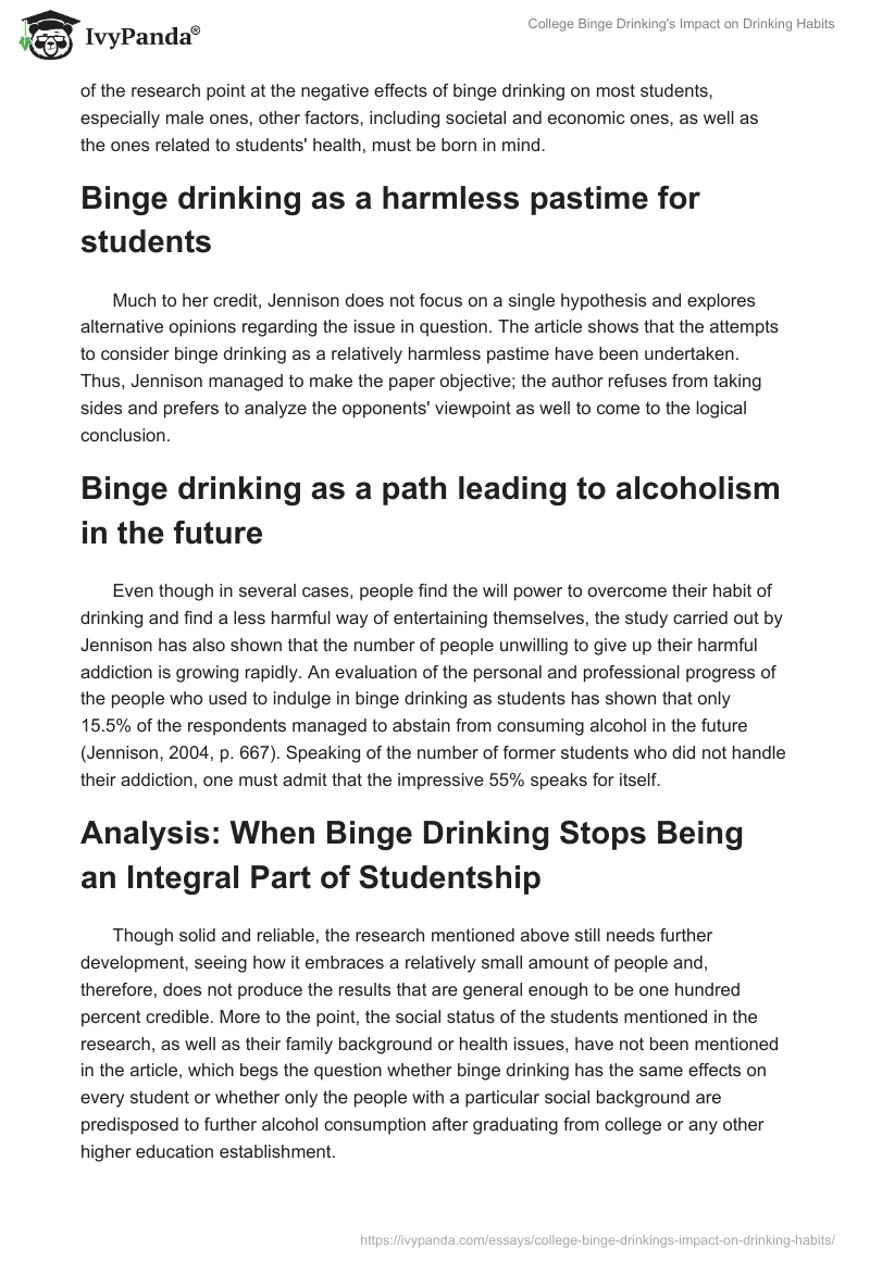 College Binge Drinking's Impact on Drinking Habits. Page 2