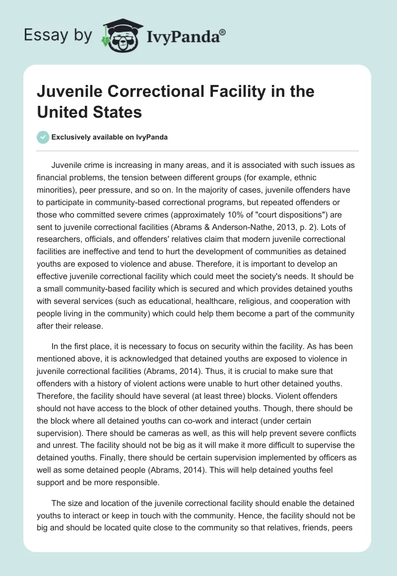 Juvenile Correctional Facility in the United States. Page 1