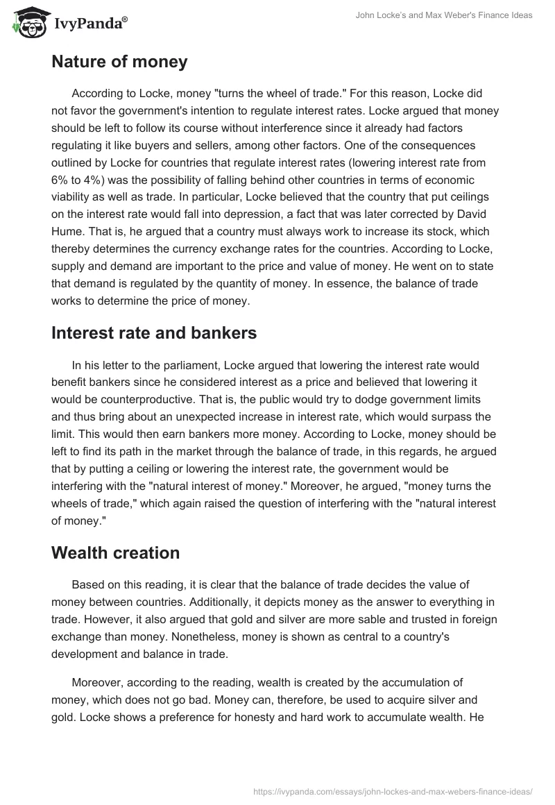 John Locke’s and Max Weber's Finance Ideas. Page 2
