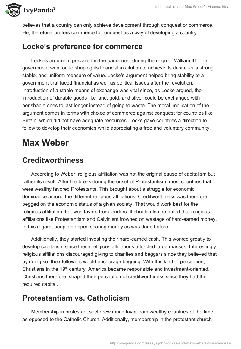 John Locke’s and Max Weber's Finance Ideas. Page 3