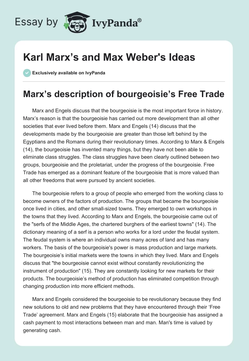 Karl Marx’s and Max Weber's Ideas. Page 1