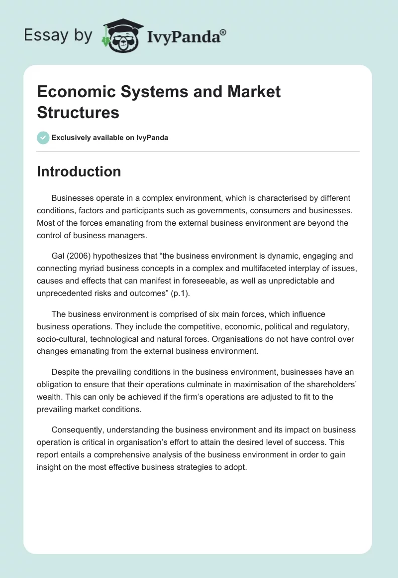 Economic Systems and Market Structures. Page 1