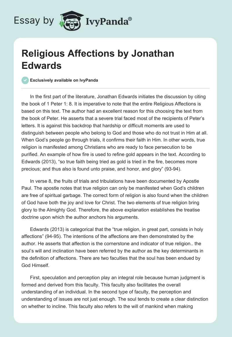 Religious Affections by Jonathan Edwards. Page 1