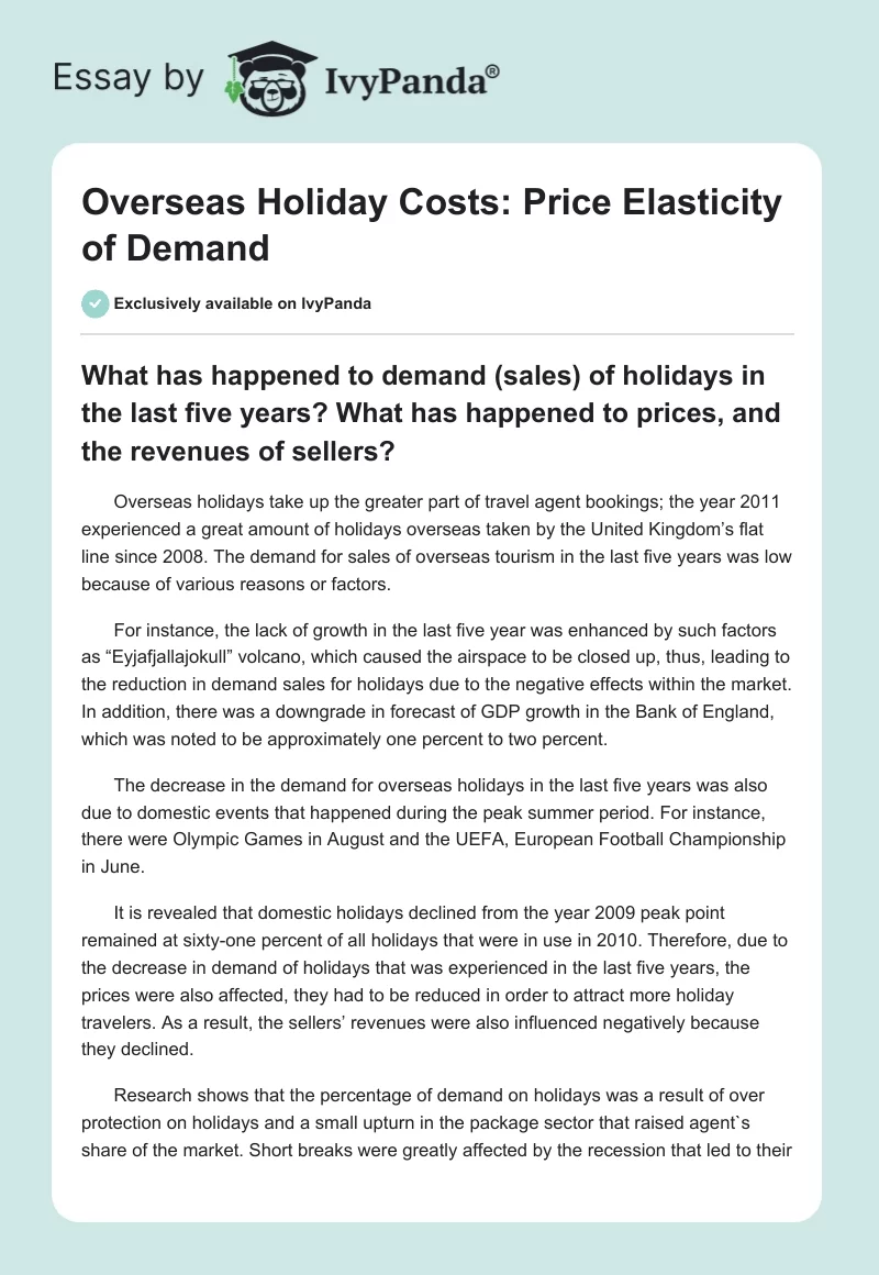 Overseas Holiday Costs: Price Elasticity of Demand. Page 1