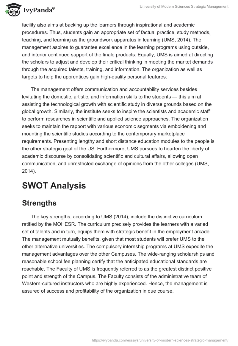 University of Modern Sciences Strategic Management. Page 3