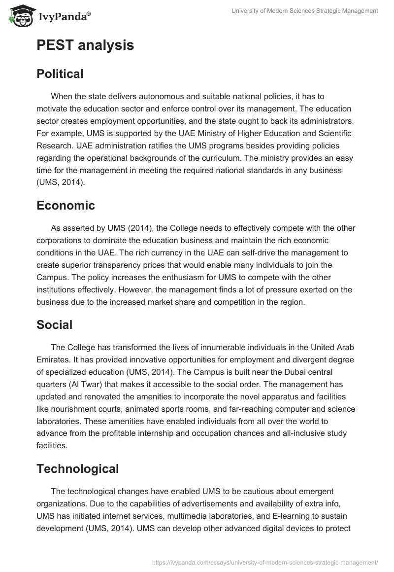 University of Modern Sciences Strategic Management. Page 5