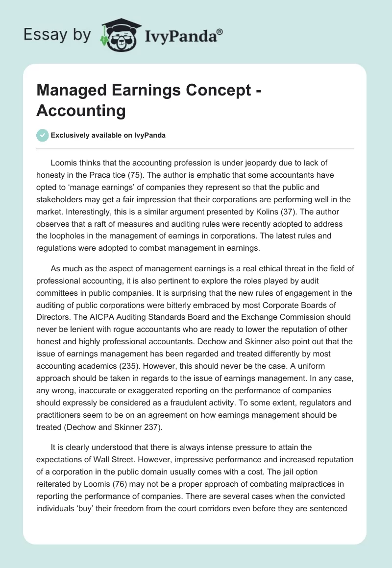 Managed Earnings Concept - Accounting. Page 1