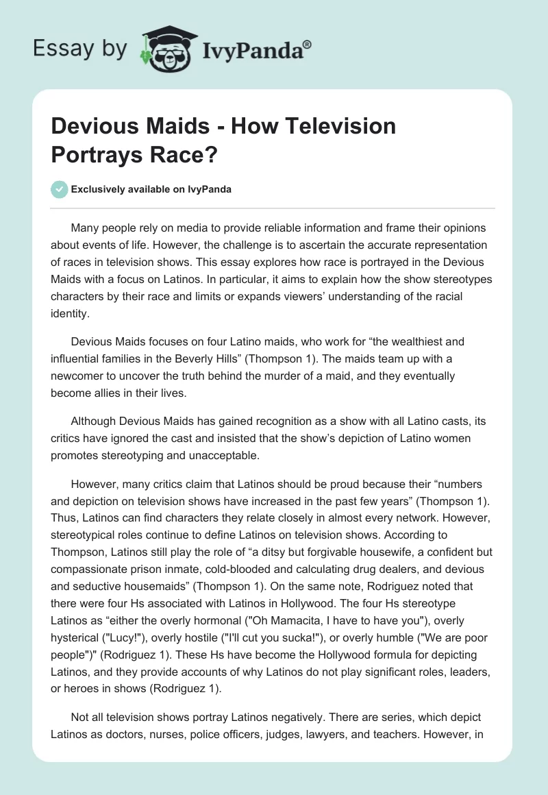 Devious Maids - How Television Portrays Race?. Page 1