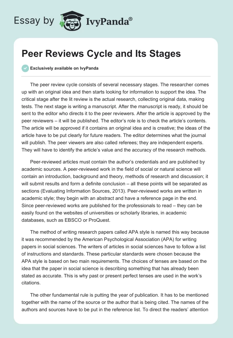 Peer Reviews Cycle and Its Stages. Page 1