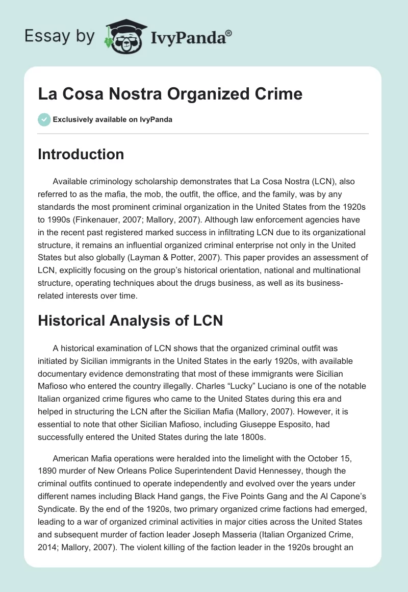 La Cosa Nostra Organized Crime. Page 1