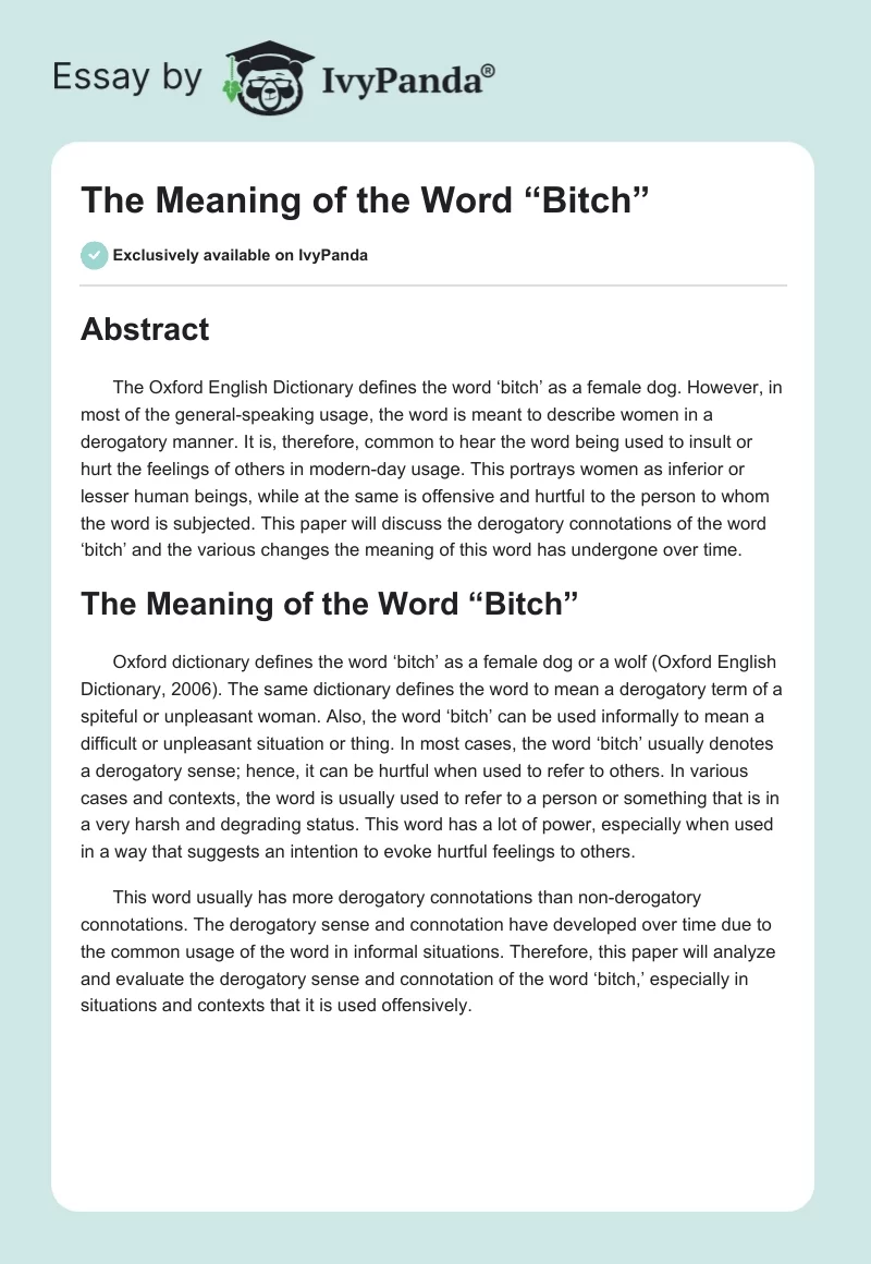 The Meaning of the Word “Bitch”. Page 1