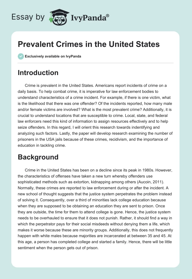 Prevalent Crimes in the United States. Page 1