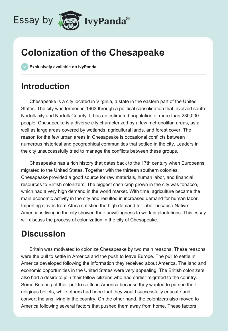 Colonization of the Chesapeake. Page 1