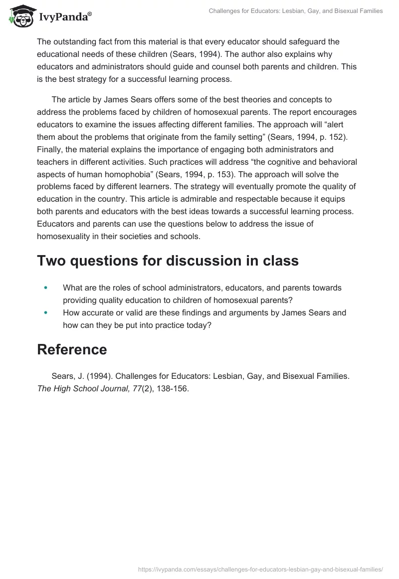 Challenges for Educators: Lesbian, Gay, and Bisexual Families. Page 2