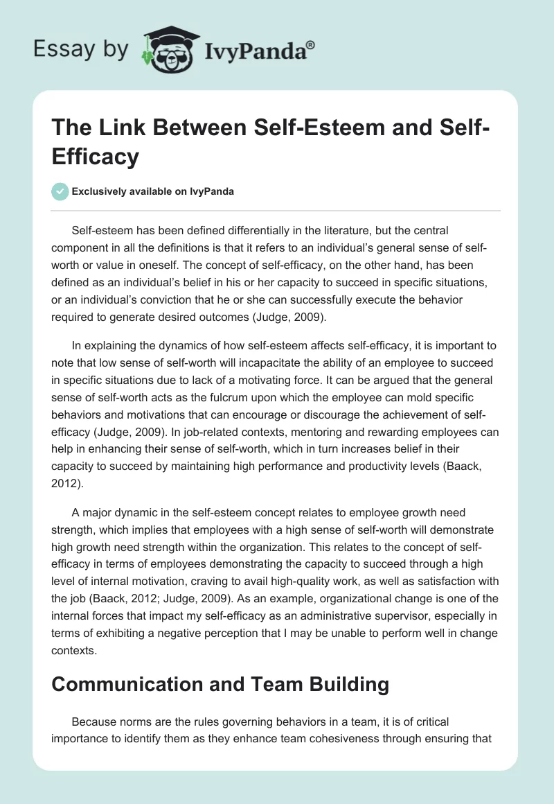 The Link Between Self-Esteem and Self-Efficacy. Page 1