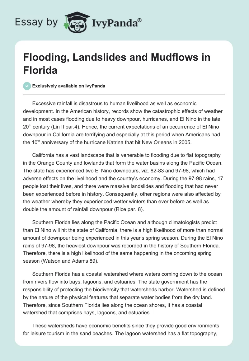 Flooding, Landslides and Mudflows in Florida. Page 1