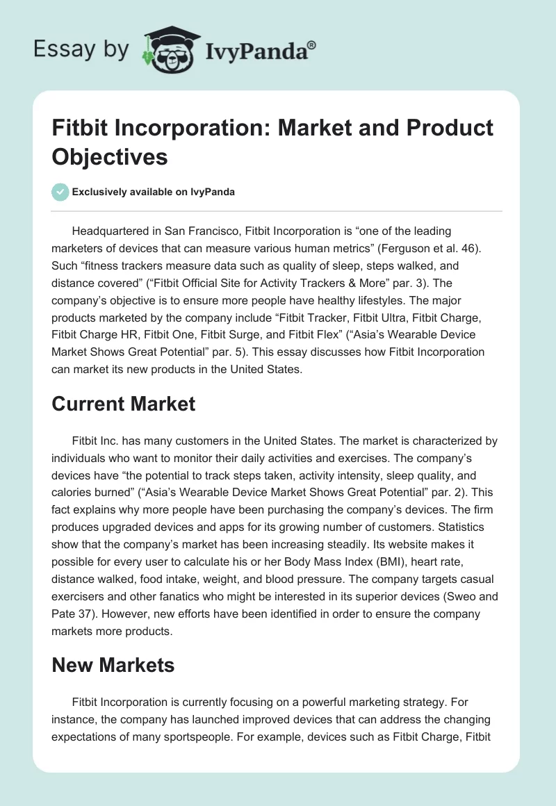 Fitbit Incorporation: Market and Product Objectives. Page 1