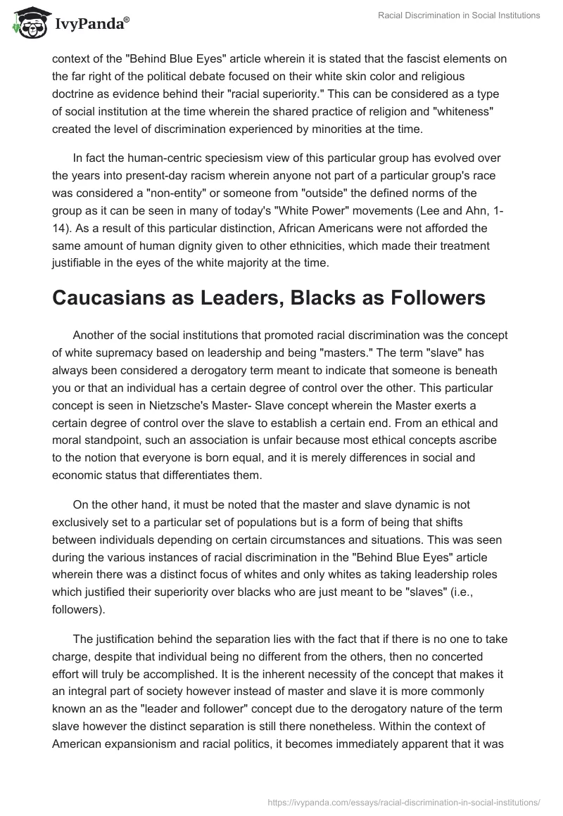 Racial Discrimination in Social Institutions. Page 4