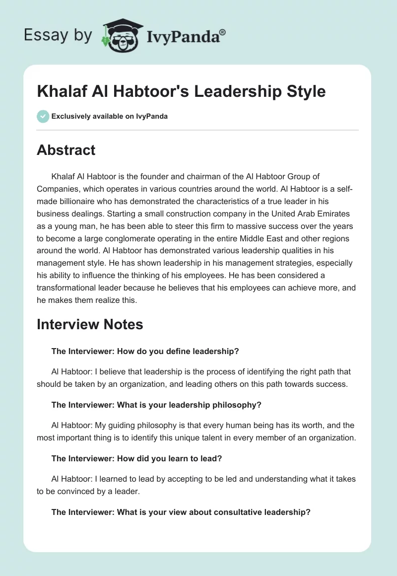 Khalaf Al Habtoor's Leadership Style. Page 1