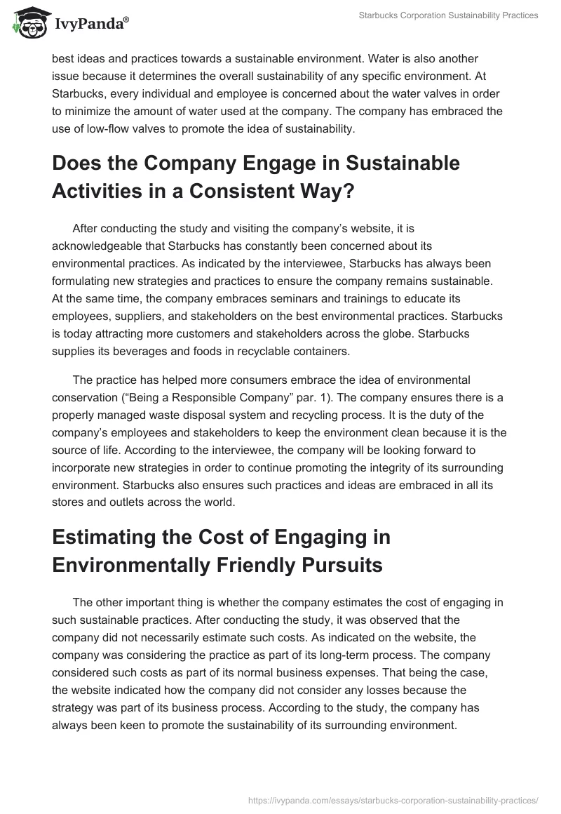 Starbucks Corporation Sustainability Practices. Page 2
