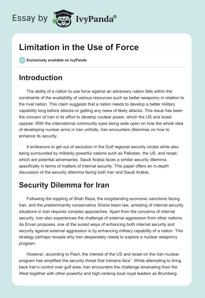 Limitation in the Use of Force. Page 1