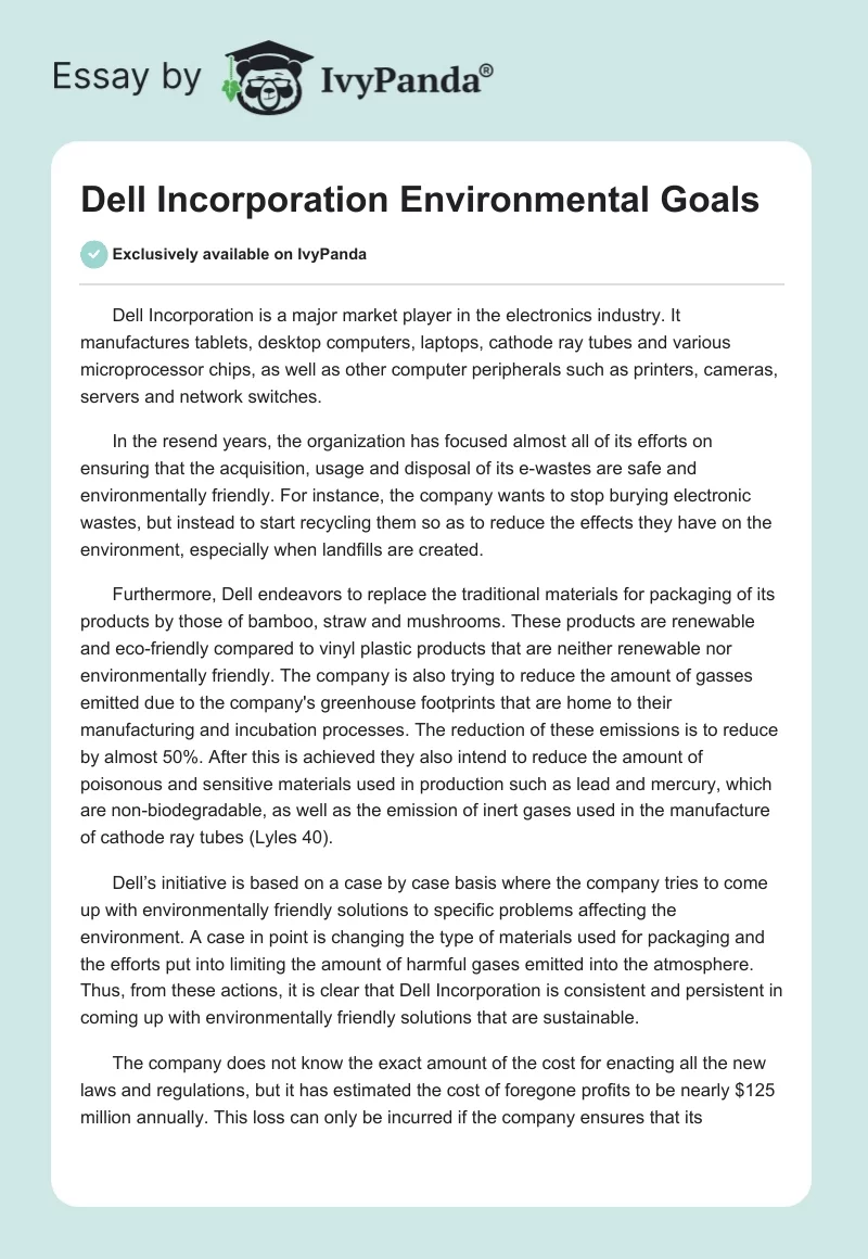 Dell Incorporation Environmental Goals. Page 1