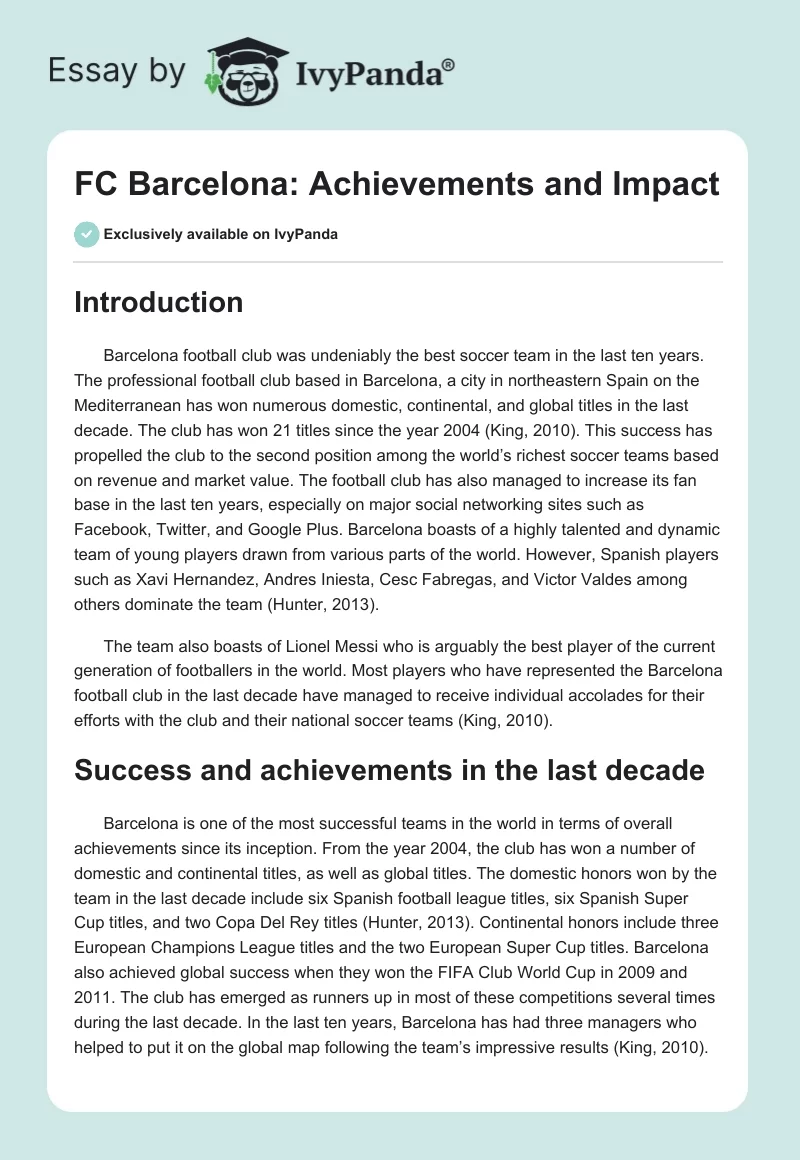 FC Barcelona: Achievements and Impact. Page 1