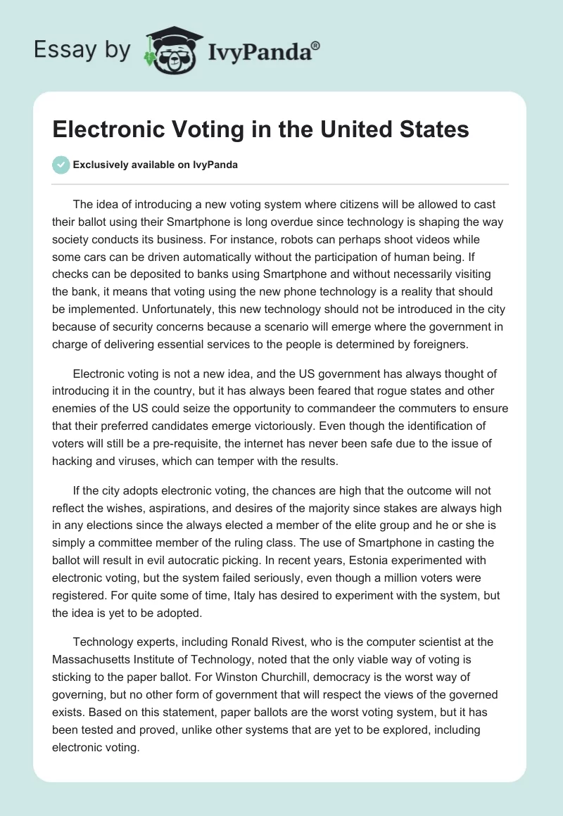 Electronic Voting in the United States. Page 1