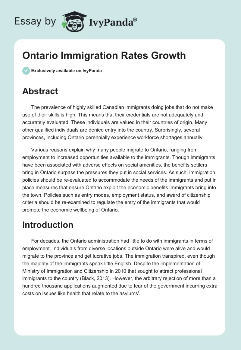 Ontario Immigration Rates Growth. Page 1