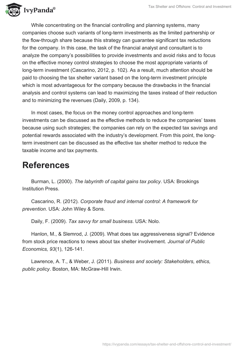 Tax Shelter and Offshore: Control and Investment. Page 2