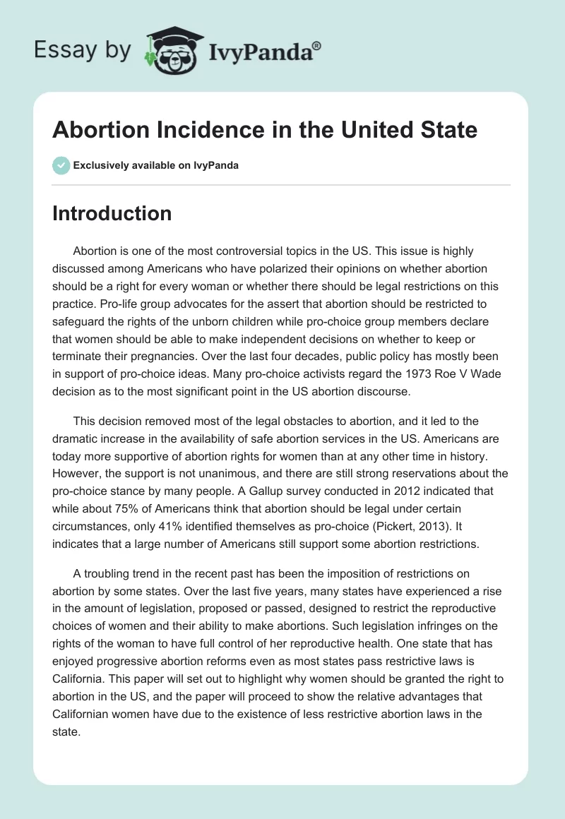 Abortion Incidence in the United State. Page 1