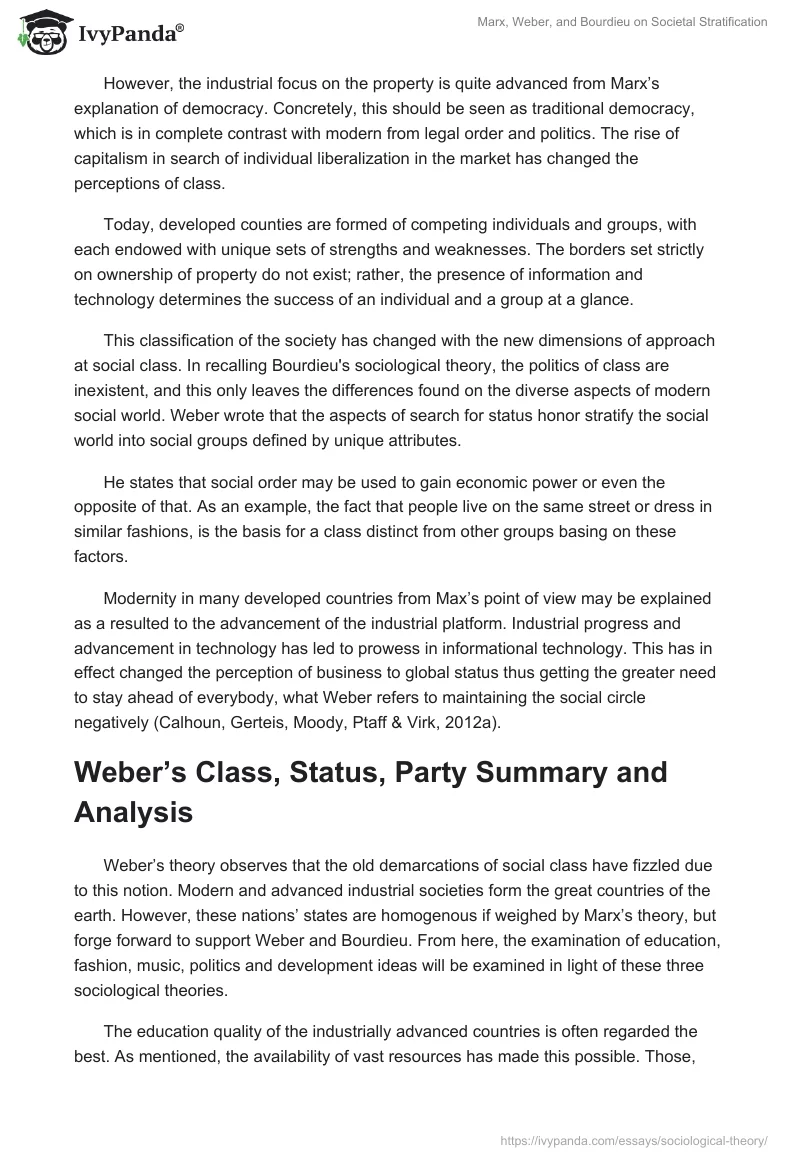 Marx, Weber, and Bourdieu on Societal Stratification. Page 3