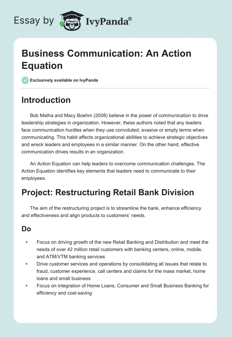 Business Communication: An Action Equation. Page 1