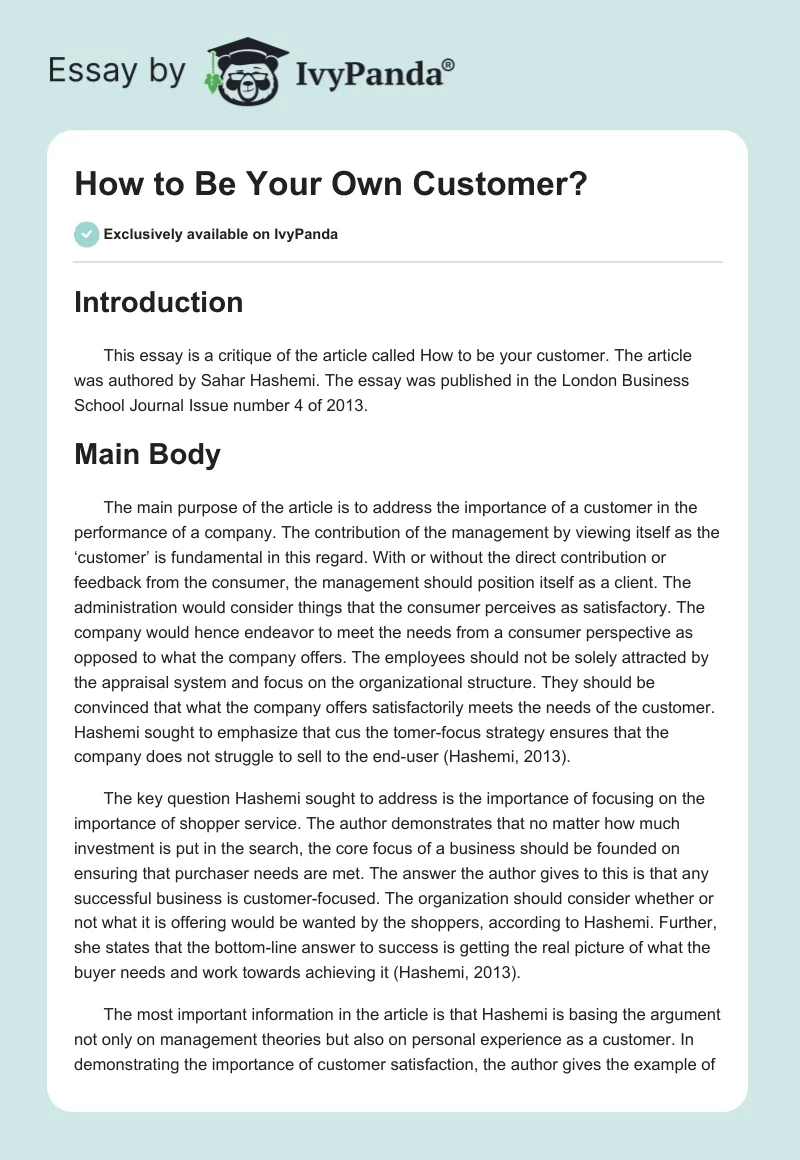 How to Be Your Own Customer?. Page 1