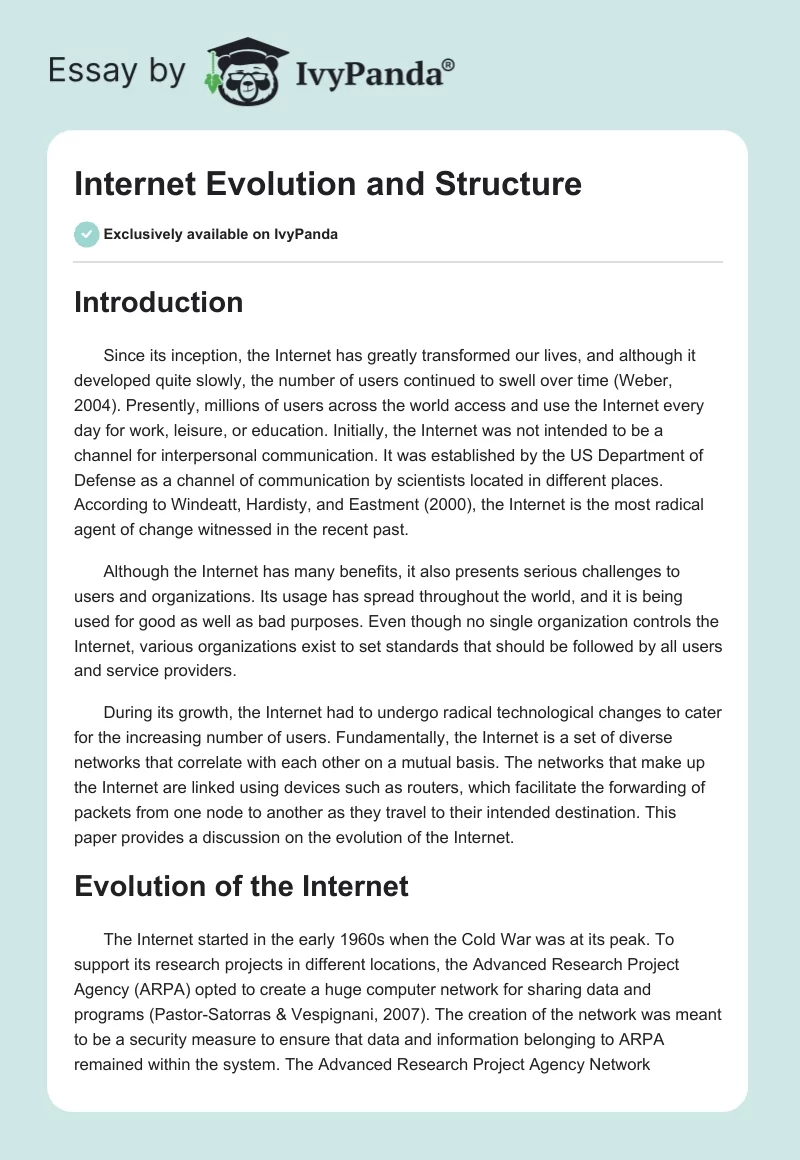 Internet Evolution and Structure. Page 1