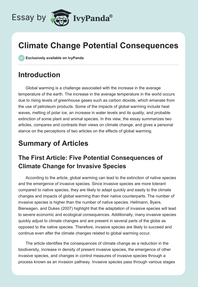 Climate Change Potential Consequences. Page 1