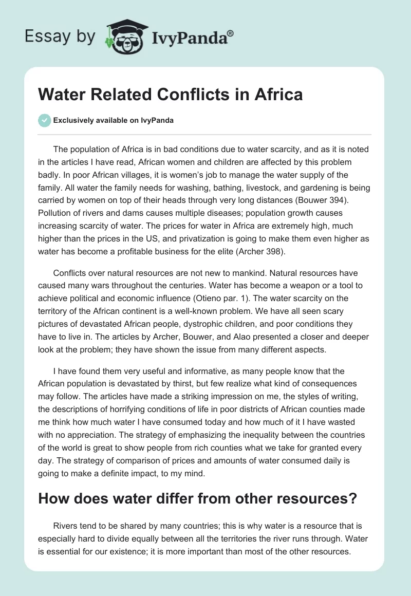 Water Related Conflicts in Africa. Page 1