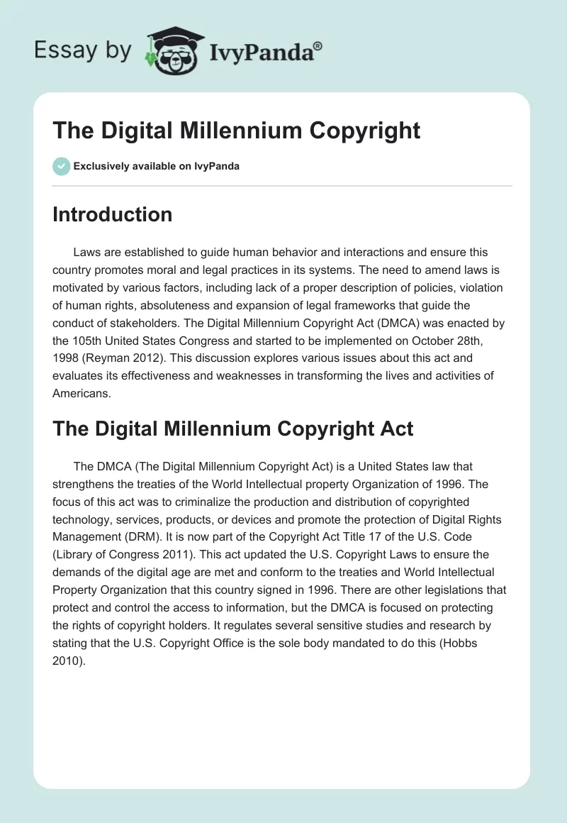 The Digital Millennium Copyright. Page 1
