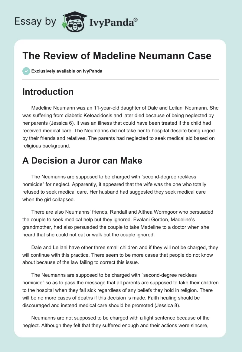 The Review of Madeline Neumann Case. Page 1