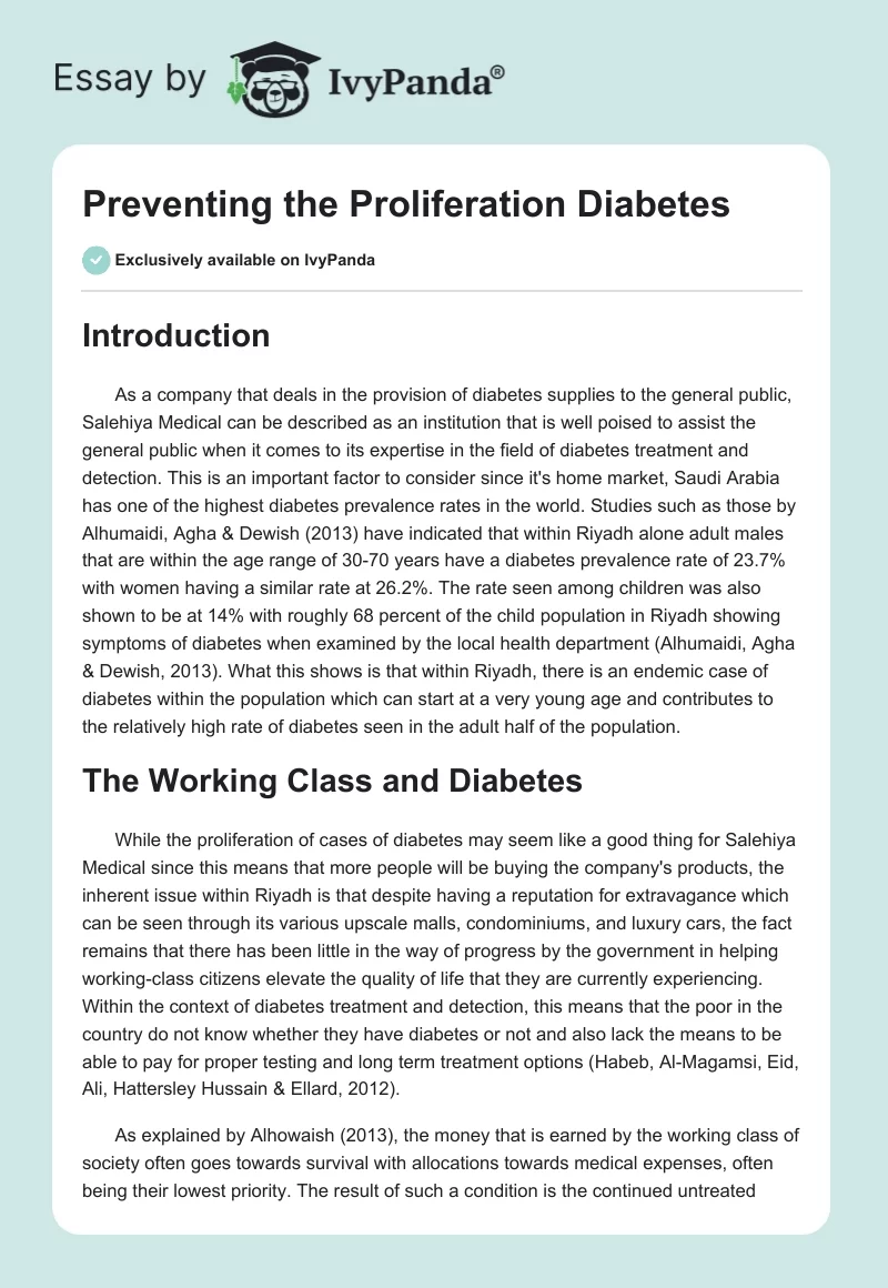 Preventing the Proliferation Diabetes. Page 1
