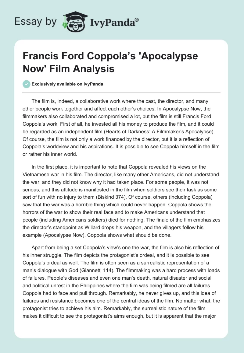 Francis Ford Coppola’s 'Apocalypse Now' Film Analysis. Page 1