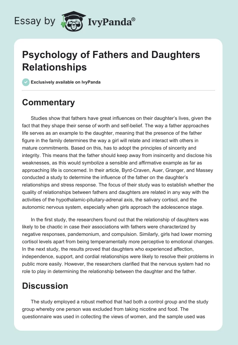 Psychology of Fathers and Daughters Relationships. Page 1