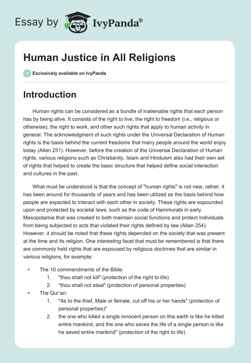 Human Justice in All Religions. Page 1