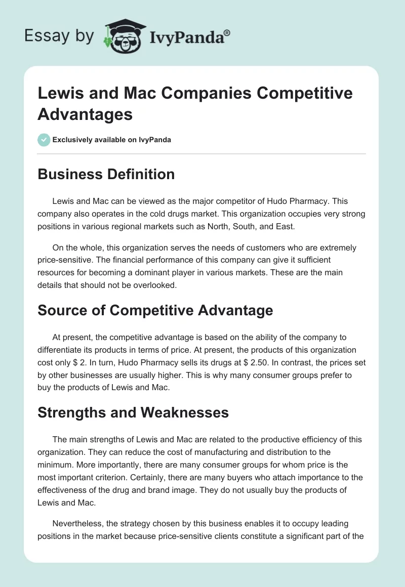 Lewis and Mac Companies Competitive Advantages. Page 1